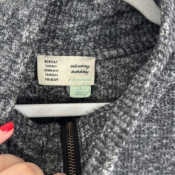 Anthropologie Saturday Sunday Oversized Quarter Zip Sweatshirt Marled Grey Gym - Picture 8 of 10